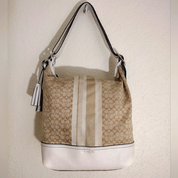 COACH LEGACY Khaki Ivory Signature Glitter Stripe Convertible Duffle Bag - Picture 1 of 11